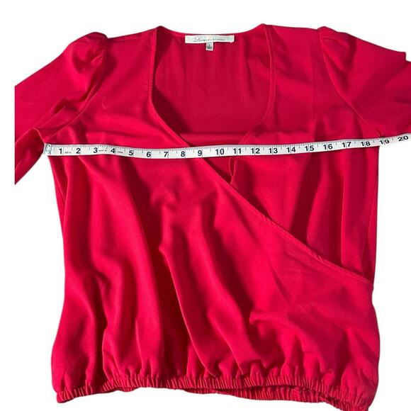 Lovers + Friends Fuchsia V-Neck Wrap Blouse Women’s Size Small Long Sleeve - Picture 5 of 9